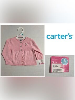 🆕CARTER’S - 6M - NWT - INFANT GIRLS PINK / SILVER FLORAL KNIT CARDIGAN SWEATER